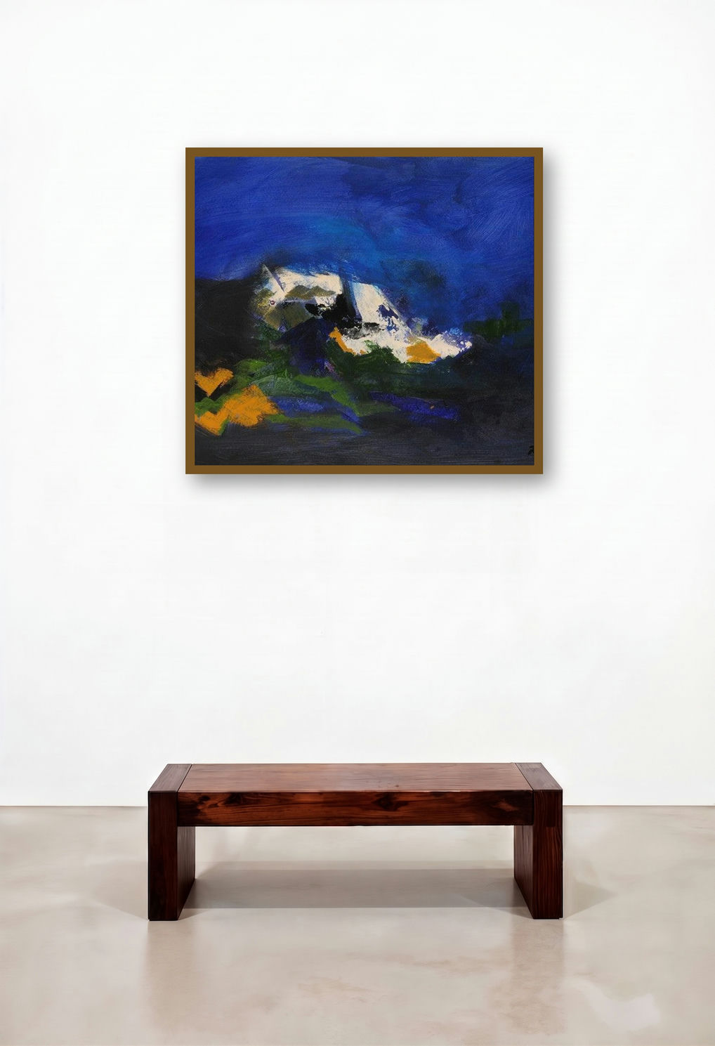 Blue Ride Iii (Nocturne in Blue) by artist Sadhna Raddi displayed in a Contemporary Luxury Family Room