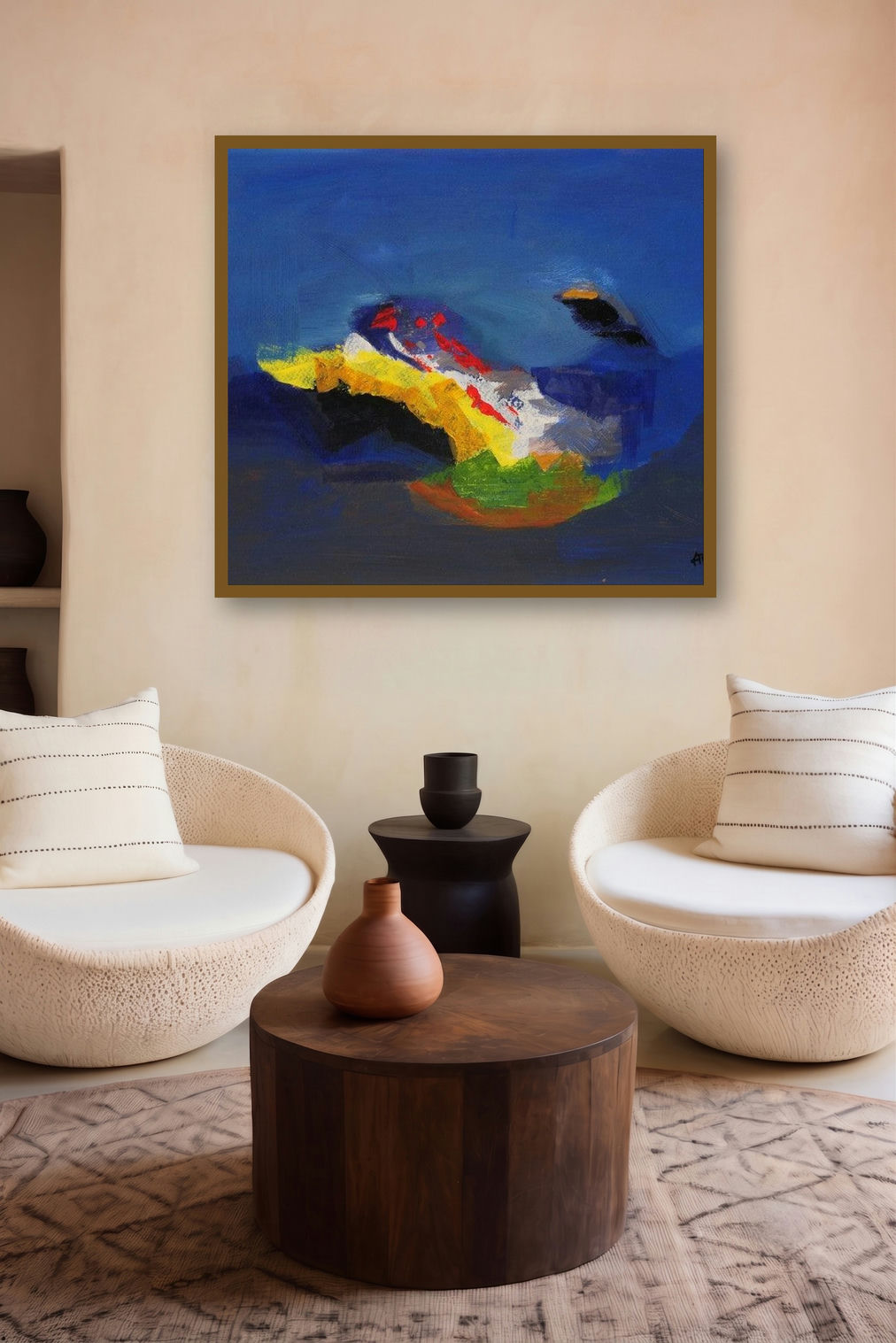Blue Ride Iv (Azure Horizons) by artist Sadhna Raddi displayed in a Modern gallery