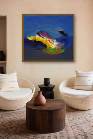 Blue Ride Iv (Azure Horizons) by artist Sadhna Raddi displayed in a Modern gallery