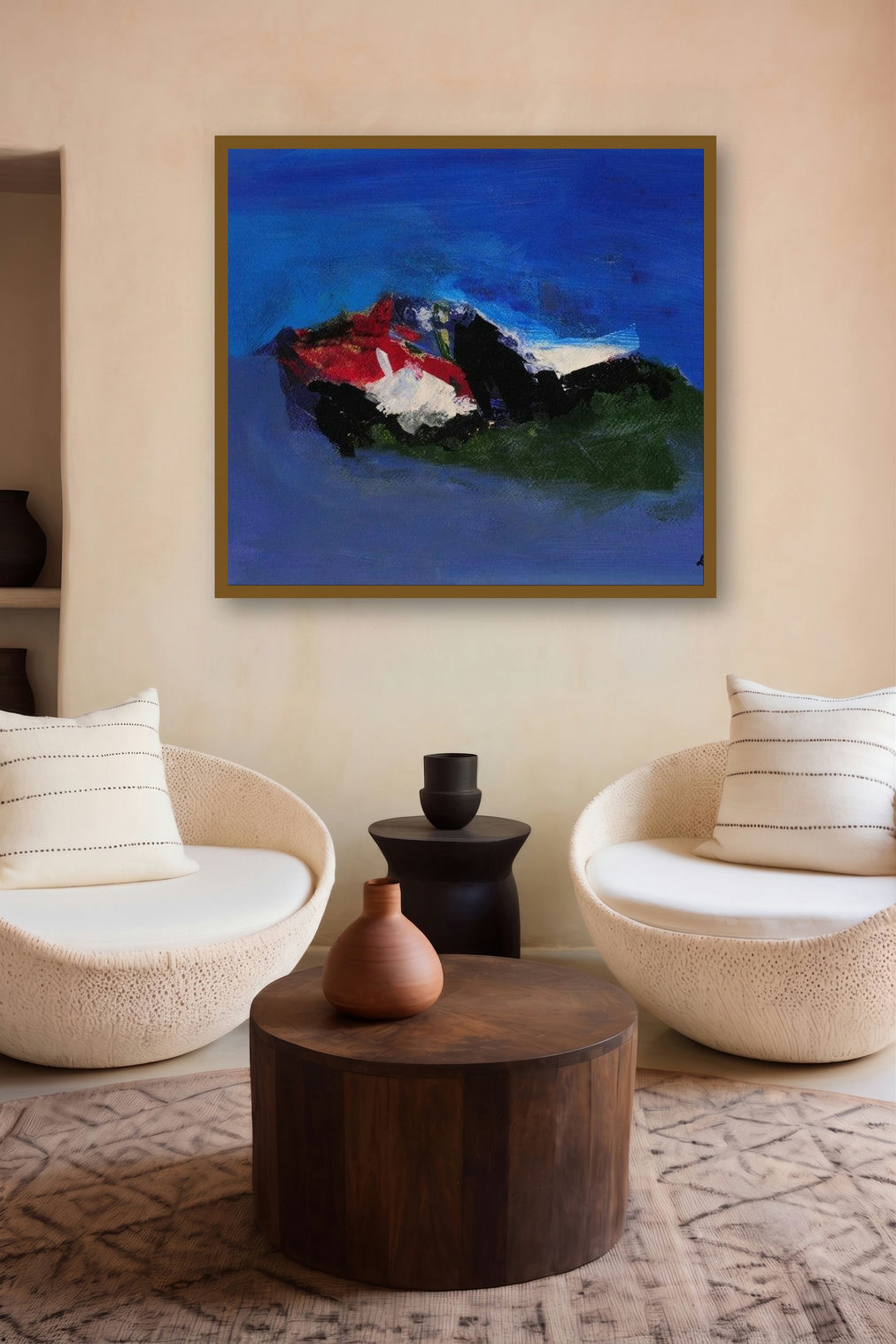 Blue Ride Vi (Majestic Ascent) by artist Sadhna Raddi displayed in a Contemporary Exhibition gallery