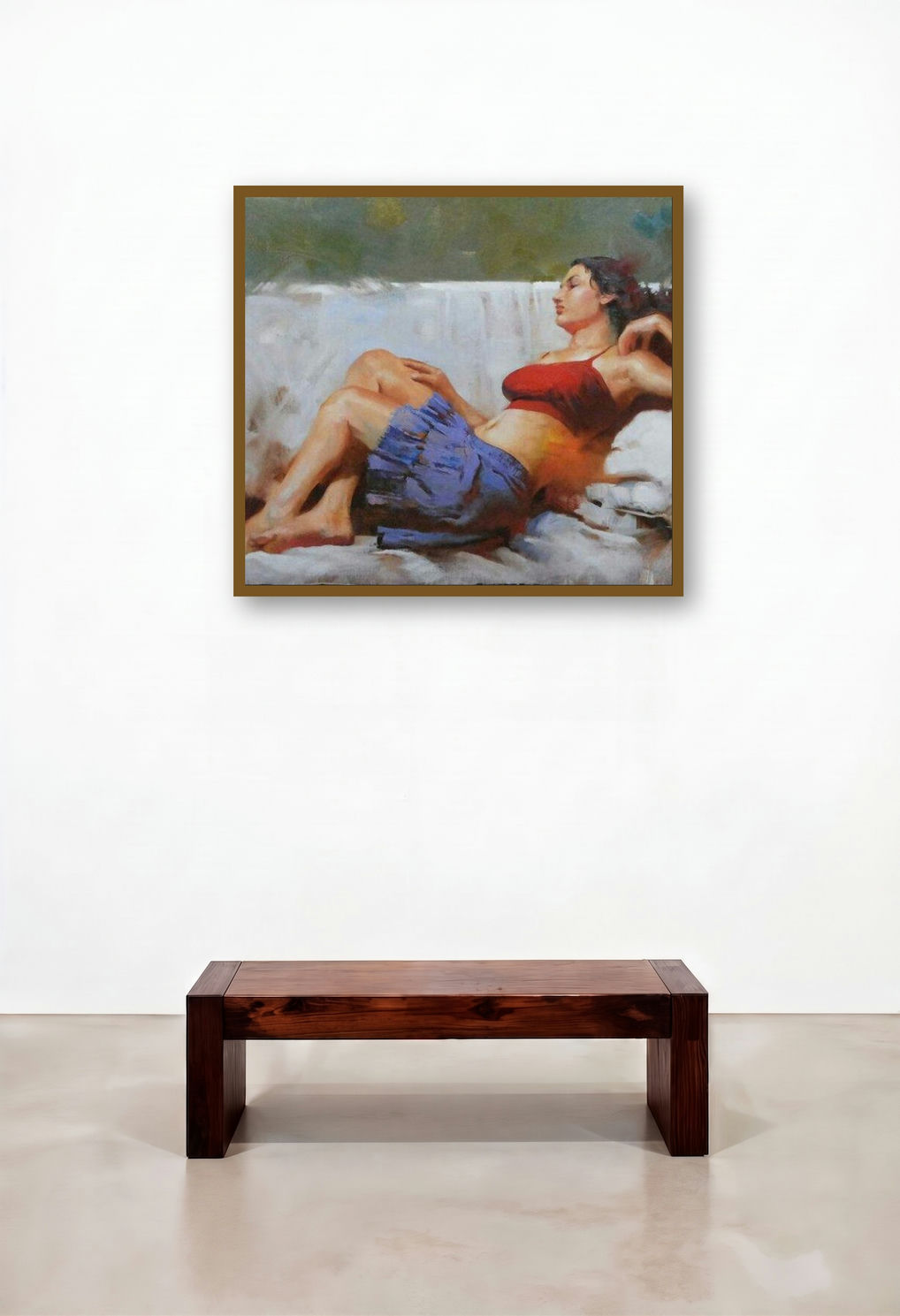 Blue Skrit by artist Ganesh Hire displayed in a Industrial Bedroom