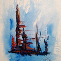 Religious acrylic painting titled 'Blue Temple', 15x12 inches, by artist Trapti Porwal on Canvas