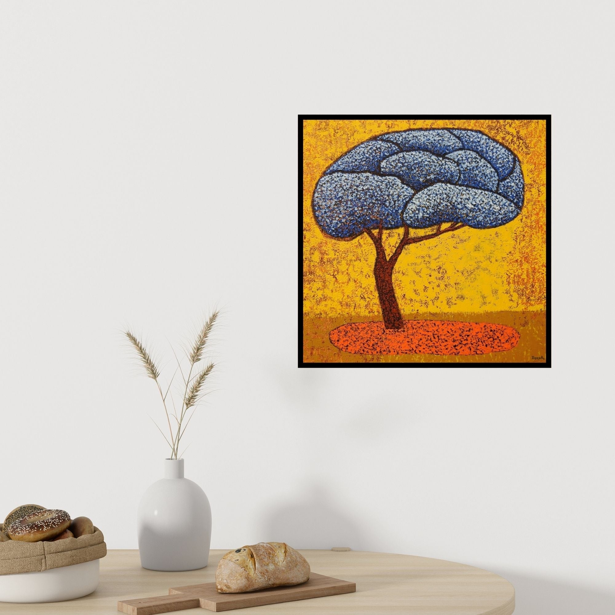 In-situ view of Deepali S's 'Blue Tree' painting in a room