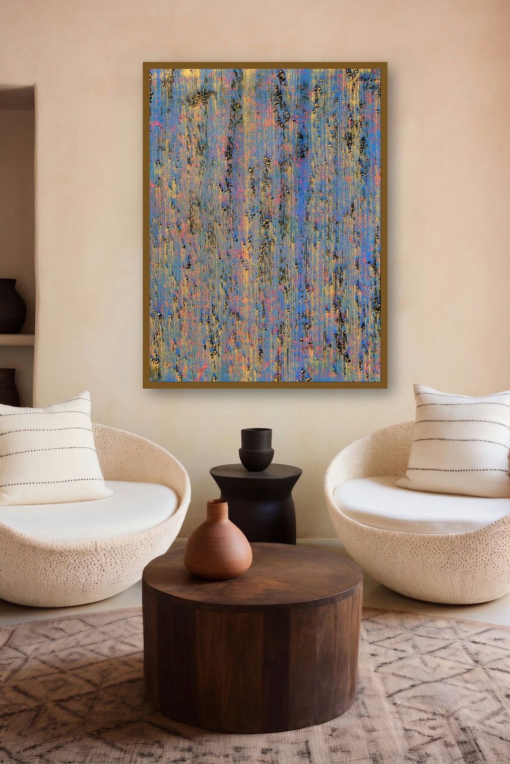 Blue Vector (Golden Threads) by artist Chetan Katigar displayed in a Boutique gallery