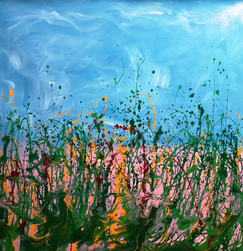 'Blue Weds' abstract enamel painting by artist Ravi Vishwakarma, 48x48 inch, on canvas