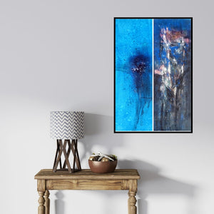 In-situ view of Dnyaneshwar Dhavale's 'Blue 20 (Azure Depths)' painting in a room