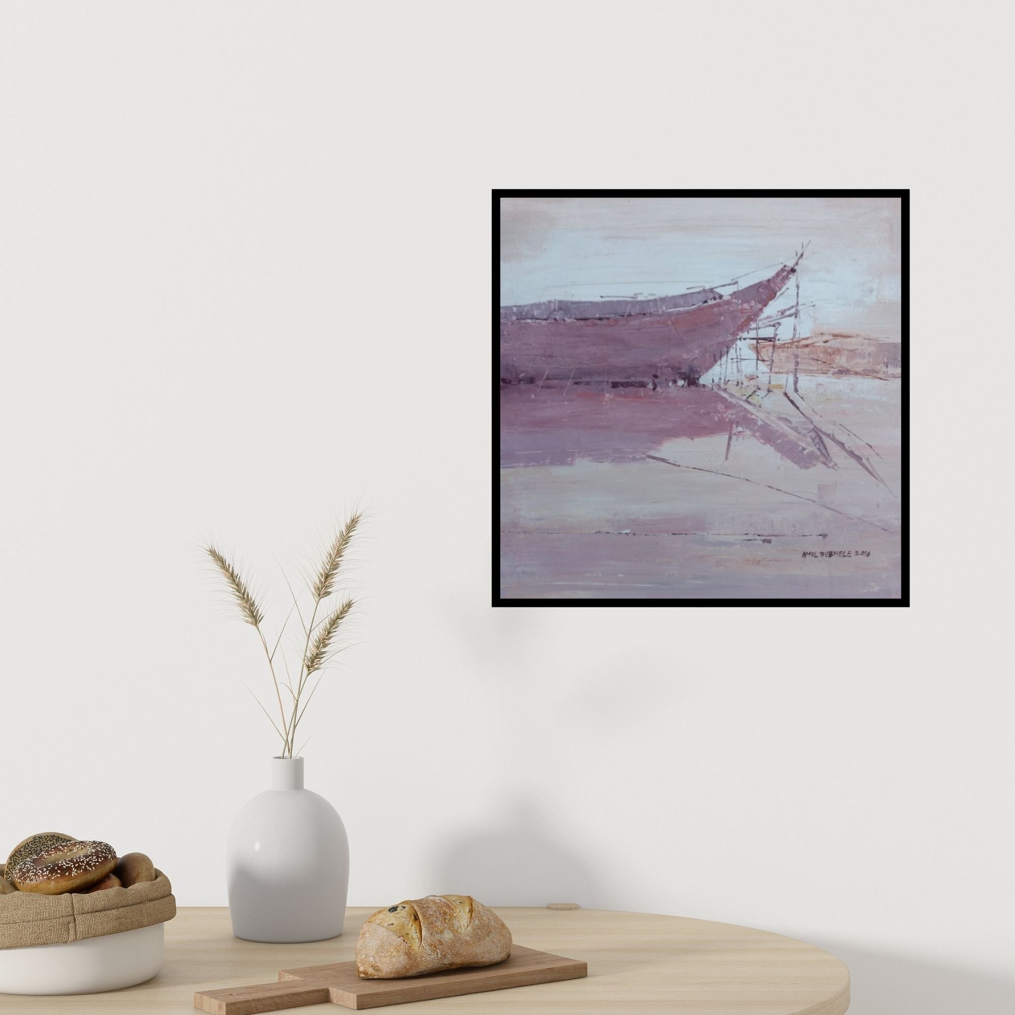 In-situ view of Amol Dubhele's 'Boat 1 (Boat on Shore)' painting in a room