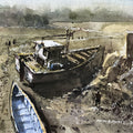 Boat 15' seascape watercolor painting by artist Amol Dubhele, 7x9 inch, on paper