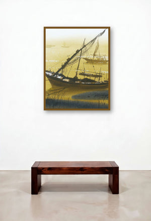 Boat 16 (Misty Morning) by artist Ganesh Hire displayed in a Elegant Reception Area