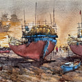 Boat 17' seascape watercolor painting by artist Amol Dubhele, 11x17 inch, on paper