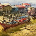 Boat 18' seascape watercolor painting by artist Amol Dubhele, 9x13 inch, on paper