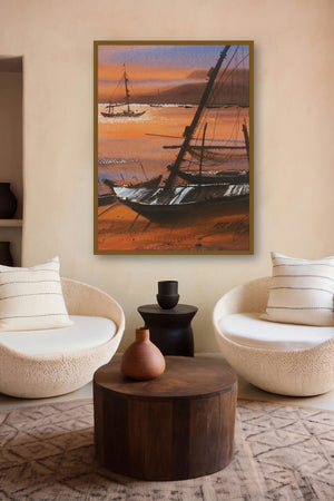 Boat 18 (Golden Hour) by artist Ganesh Hire displayed in a Luxury gallery