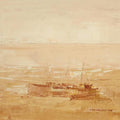 Seascape watercolor painting titled 'Boat 2', 24x24 inches, by artist Amol Dubhele on Paper