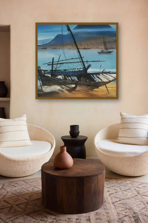 Boat 32 (Mountain Vista) by artist Ganesh Hire displayed in a Minimalist gallery