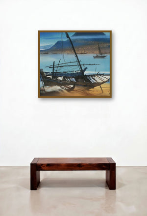 Boat 32 (Mountain Vista) by artist Ganesh Hire displayed in a Eclectic Hallway