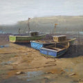 Seascape oil painting titled 'Boat 4', 14x16 inches, by artist Uday Farat on Mount Board