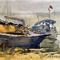 Boat 8' seascape watercolor painting by artist Amol Dubhele, 12x14 inch, on paper