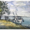 Landscape watercolor painting titled 'Boat Kodi Beach Ksfarvez', 10x14 inches, by artist KS Farvez on Paper