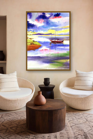 Boat N Colors by artist Anil Nene displayed in a Minimalist gallery