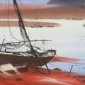 Nature watercolor painting titled 'Boat On Sea Shore', 22x36 inches, by artist Ganesh Hire on Paper