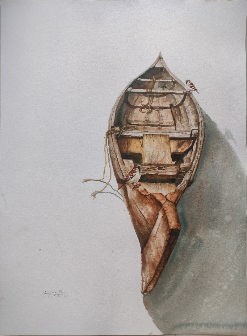The Boat Of Theseus' still-life acrylic painting by artist Srinivasa Ram Makineedi, 30x22 inch, on canvas
