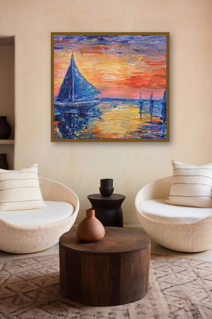 Boats (Crimson Tide) by artist Kiran Bableshwar displayed in a Boutique gallery