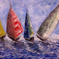 Seascape oil painting titled 'Boats On A Rough Sea', 15x11 inches, by artist Kiran Bableshwar on Canvas