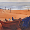 Boats Posing At Seashore' seascape watercolor painting by artist Prashant Prabhu, 18x24 inch, on archival paper