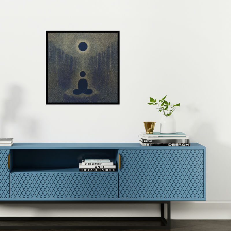 Preview of 'Bodhi (Cosmic Meditation)' Painting by Hanumanth Devulapalli shown on a wall in a furnished room.