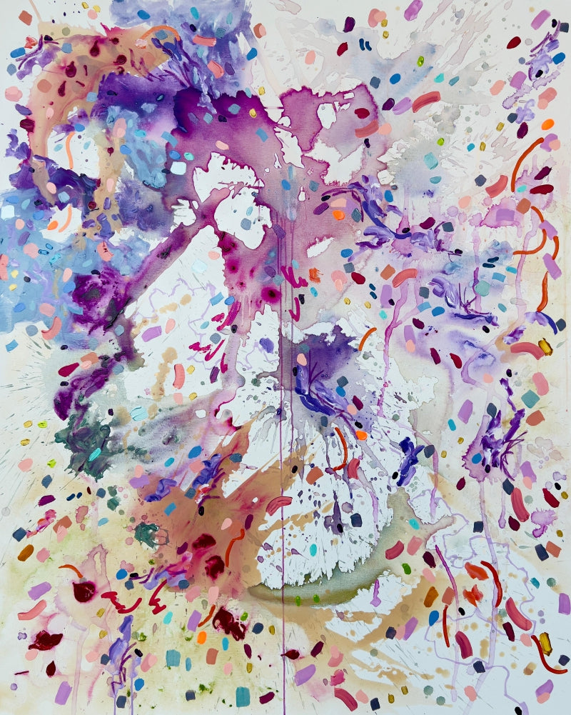 Bohemian Beliefs' abstract mixed-media painting by artist Sheena Bajaria, 60x48 inch, on canvas