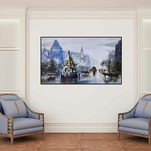 'Bombay' painting by Ashif Hossain shown on a wall in a furnished room.