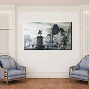 'Bombay Fort (Kala Ghoda)' painting by Ashif Hossain shown on a wall in a furnished room.