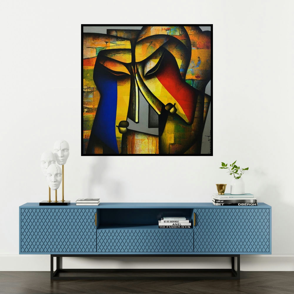 'Bond Of Love 3 (Intertwined Souls**)' painting by Jagannath Paul shown on a wall in a furnished room.