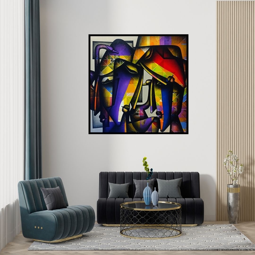 Preview of 'Bond Of Love 3' Painting by Jagannath Paul shown on a wall in a furnished room.