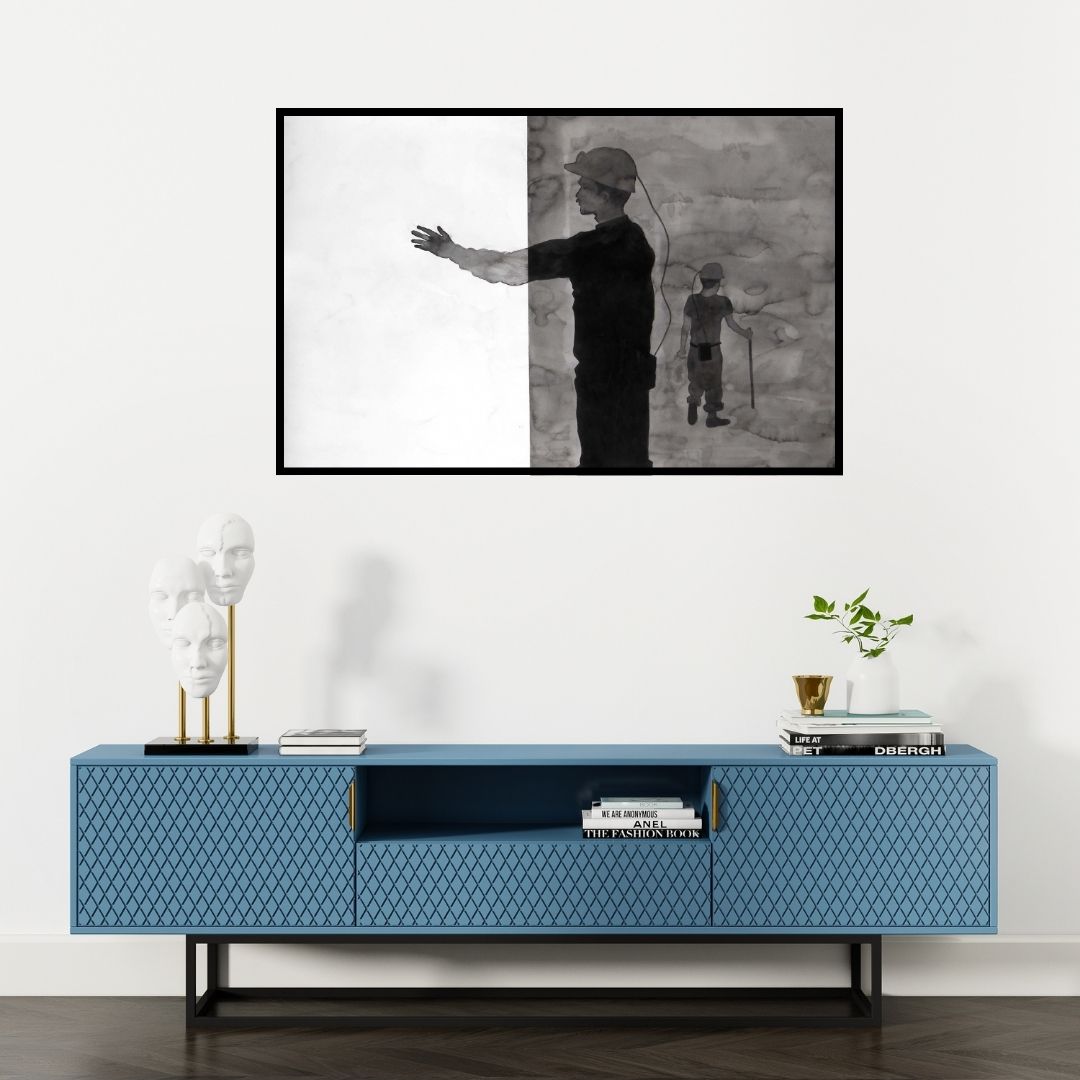 Preview of 'Bonding' Painting by Sudhir Bagde shown on a wall in a furnished room.