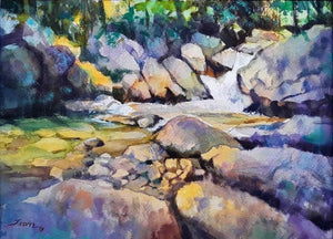 Cityscape watercolor painting titled 'Borivali National Park', 11x15 inches, by artist Jitendra Divte on Paper