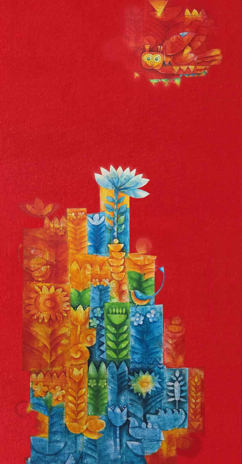 Born In Red' contemporary acrylic painting by artist Ashish Bodade, 60x30 inch, on canvas