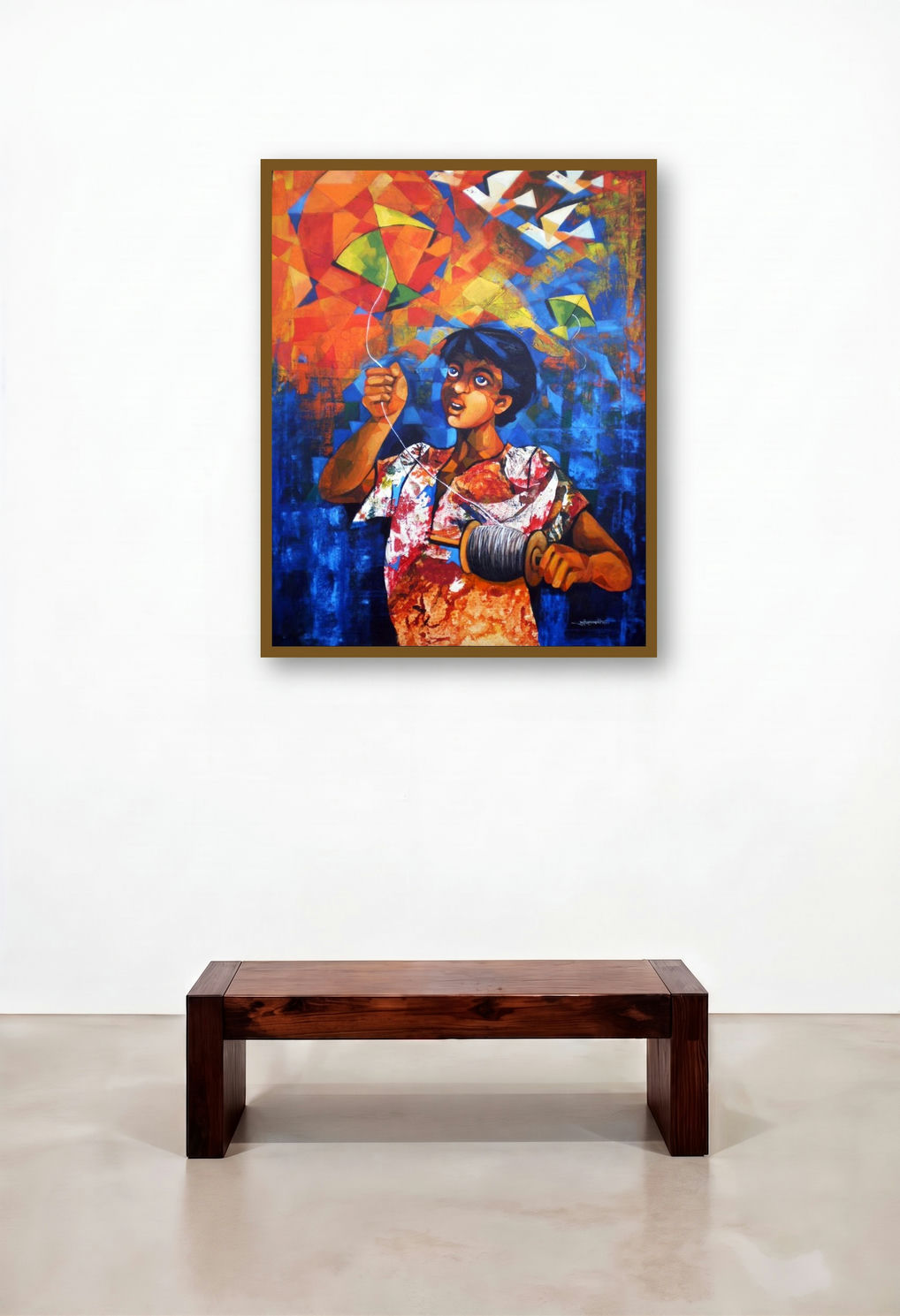 Born To Play (Joyful Abandon) by artist Pradip Goswami displayed in a Art Deco Executive Office