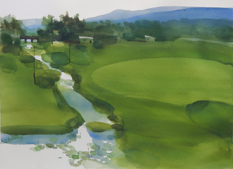 'Boundless Greens Of Kerala' landscape watercolor painting by artist Prashant Prabhu, 22x30 inch, on paper