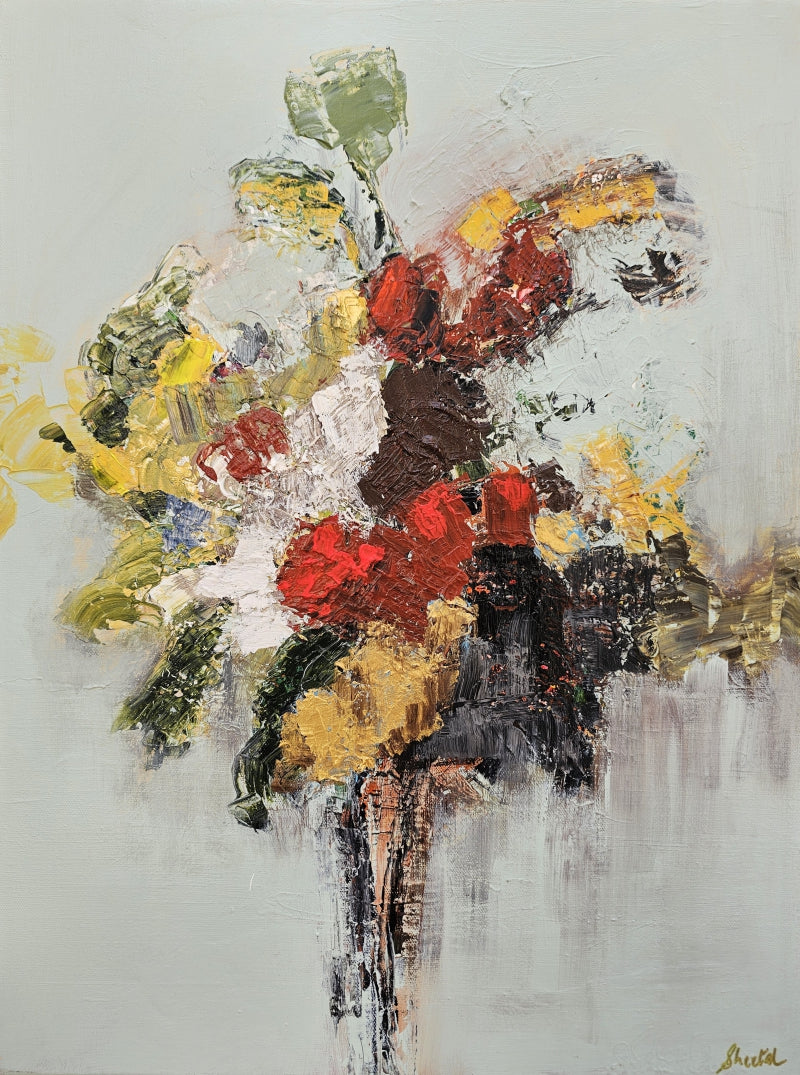 Bouquet No 5' abstract acrylic painting by artist Sheetal Singh, 24x18 inch, on canvas