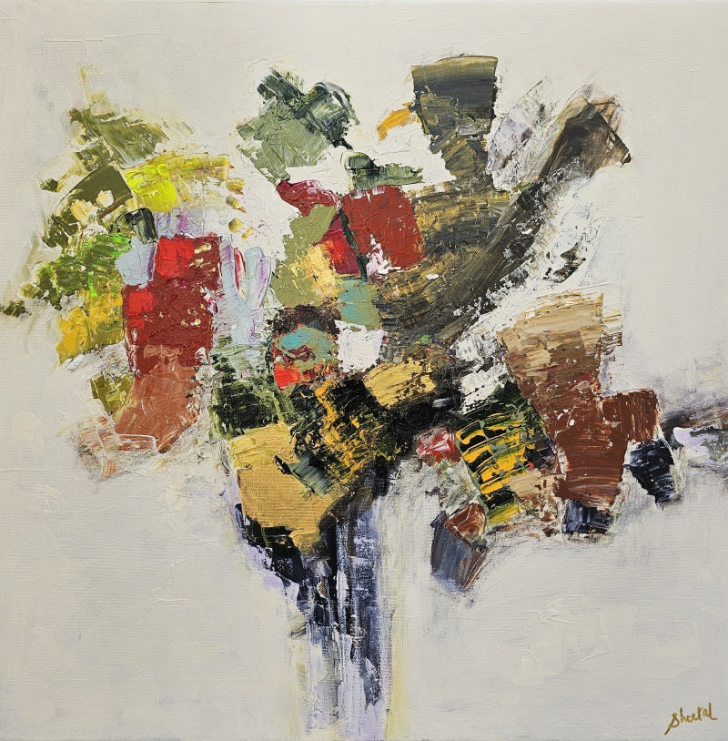 Bouquet No 6' abstract acrylic painting by artist Sheetal Singh, 24x24 inch, on canvas