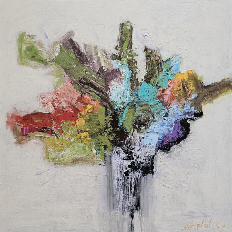 Bouquet No 7' abstract acrylic painting by artist Sheetal Singh, 24x24 inch, on canvas