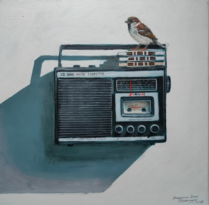 Box Of Songs 2' still-life acrylic painting by artist Srinivasa Ram Makineedi, 18x18 inch, on canvas
