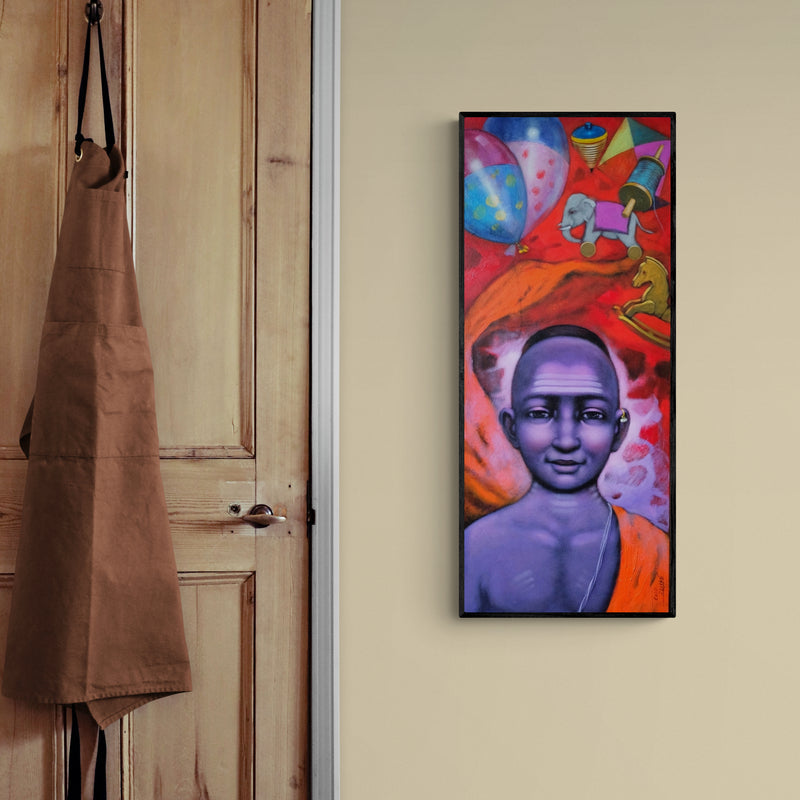 In-situ view of Apet Pramod's 'Boy (Lost in Childhood)' painting in a room
