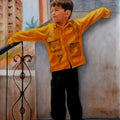 Figurative oil painting titled 'Boy Playing', 32x23 inches, by artist Vishalandra Dakur on Canvas