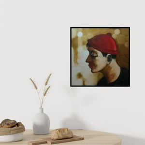 In-situ view of Shankar Kendale's 'Boy In Red Cap' painting in a room