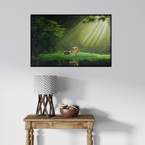 In-situ view of Prasad Karambat's 'Boy With Sheep (Shepherd's Watch)' painting in a room