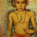 Religious acrylic painting titled 'Brahman Boy 2', 48x24 inches, by artist Vijay Gille on Canvas