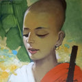 Religious acrylic painting titled 'Brahman Boy', 15x15 inches, by artist Vijay Gille on Canvas