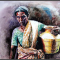 Pots/Vessels watercolor painting titled 'Brass Pitcher With Women', 22x15 inches, by artist SRV ARTIST on Handmade Paper